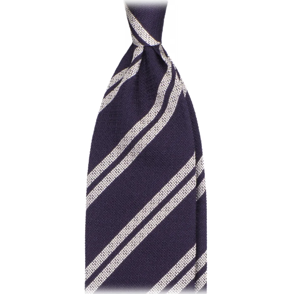 Viola Milano - Fina Stripe 3-Fold Grenadine Tie - Navy/White - Handmade in Italy - Luxury Exclusive Collection - Avvenice