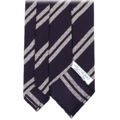 Viola Milano - Fina Stripe 3-Fold Grenadine Tie - Navy/White - Handmade in Italy - Luxury Exclusive Collection - Avvenice