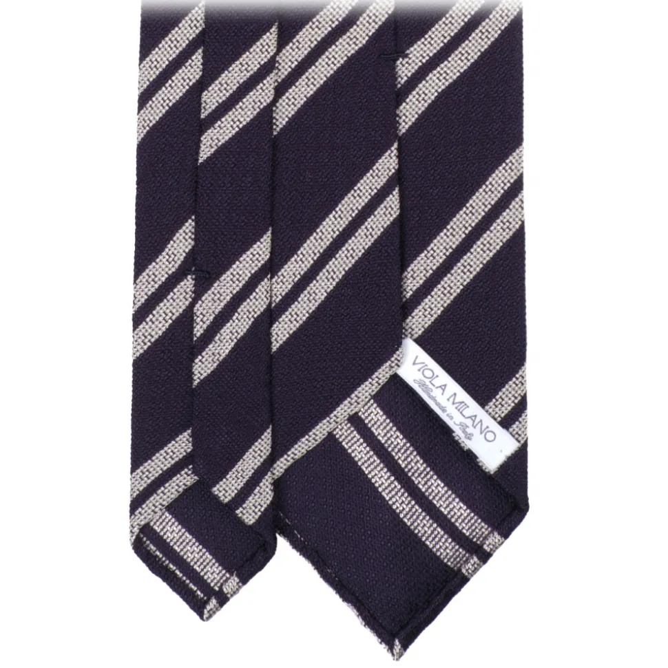 Viola Milano - Fina Stripe 3-Fold Grenadine Tie - Navy/White - Handmade in Italy - Luxury Exclusive Collection - Avvenice