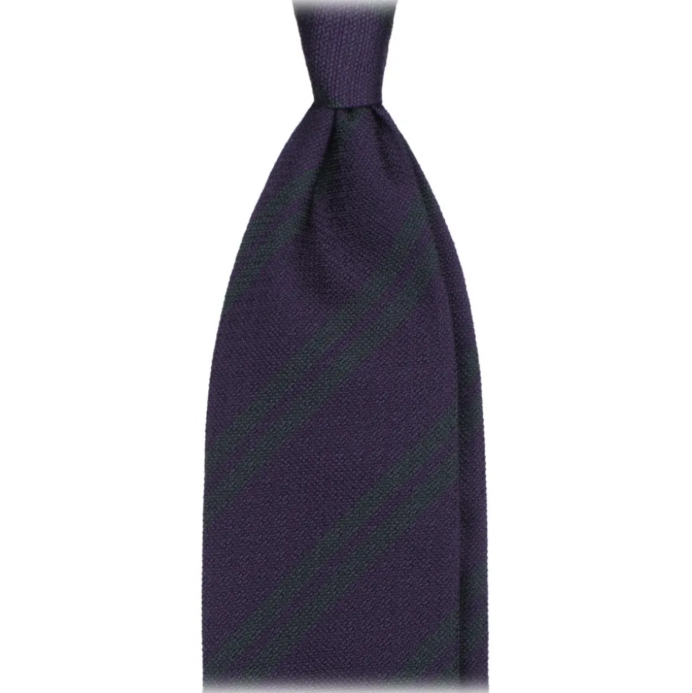 Viola Milano - Fina Stripe 3-Fold Grenadine Tie - Navy/Forest - Handmade in Italy - Luxury Exclusive Collection - Avvenice