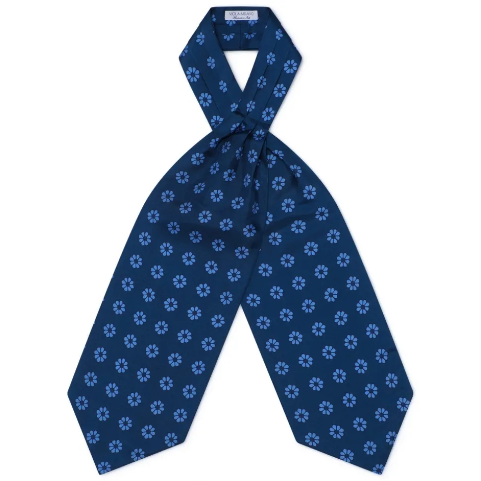 Viola Milano - Floral Italian Silk Ascot Tie - Navy - Handmade in Italy - Luxury Exclusive Collection - Avvenice