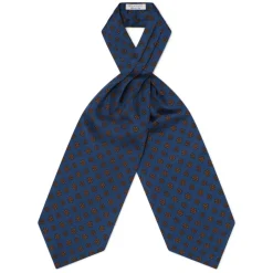 Viola Milano - Floral Italian Silk Ascot Tie - Navy and Brown - Handmade in Italy - Luxury Exclusive Collection - Avvenice