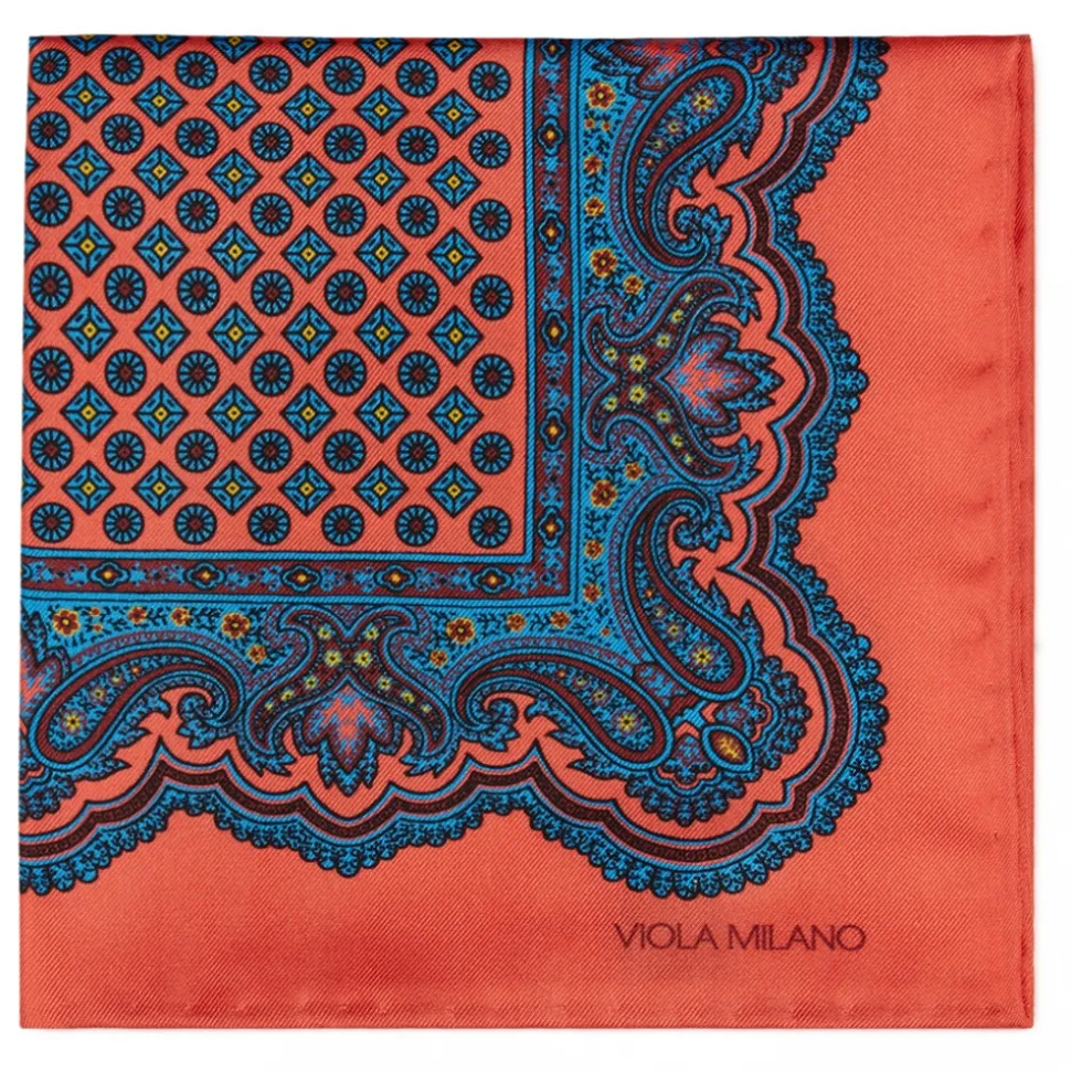 Viola Milano - Floral Pattern Printed Solid Silk Pocket Square - Rose - Handmade in Italy - Luxury Exclusive Collection - Avvenice