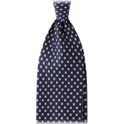 Viola Milano - Floral Pattern Selftipped Italian Silk Tie - Navy/White - Handmade in Italy - Luxury Exclusive Collection - Avvenice