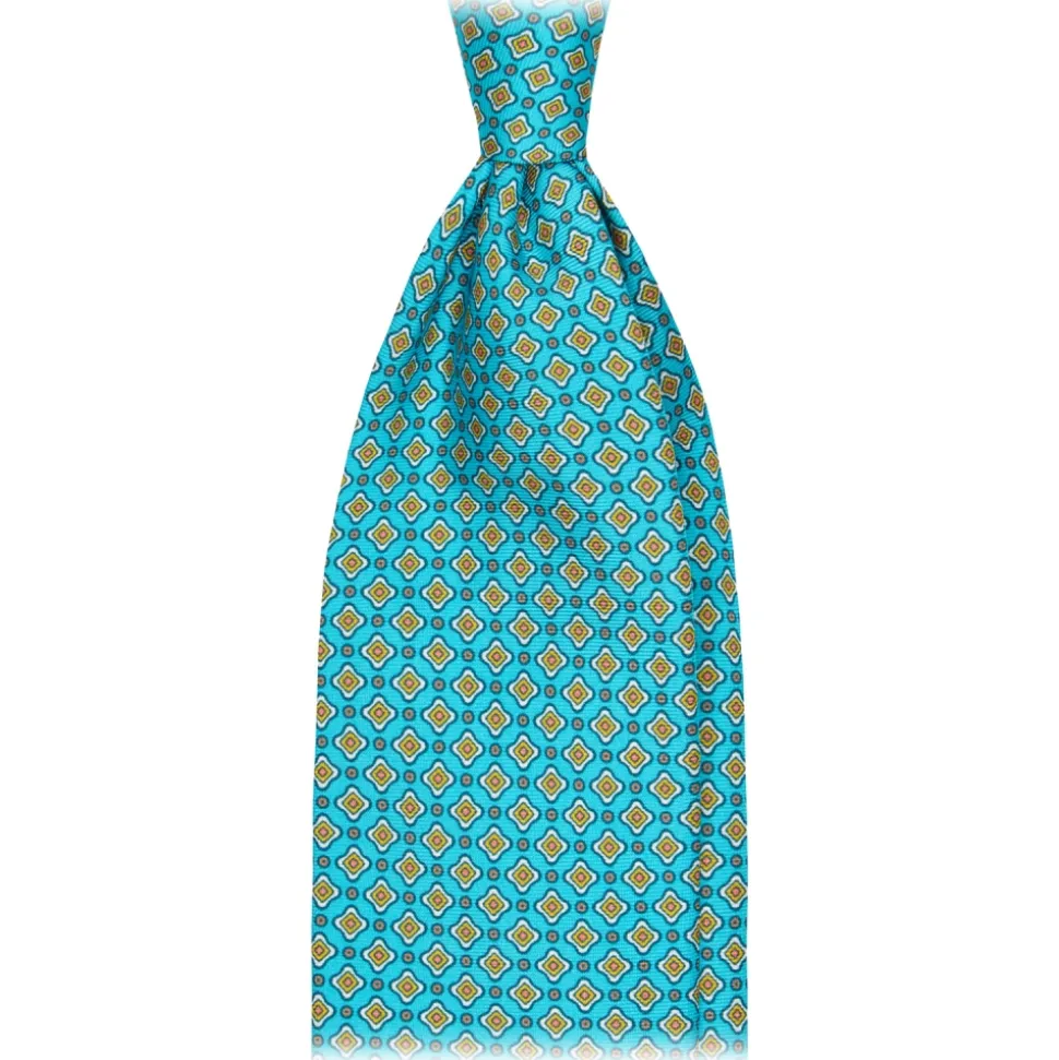 Viola Milano - Floral Pattern Selftipped Silk Tie - Turquoise - Handmade in Italy - Luxury Exclusive Collection - Avvenice