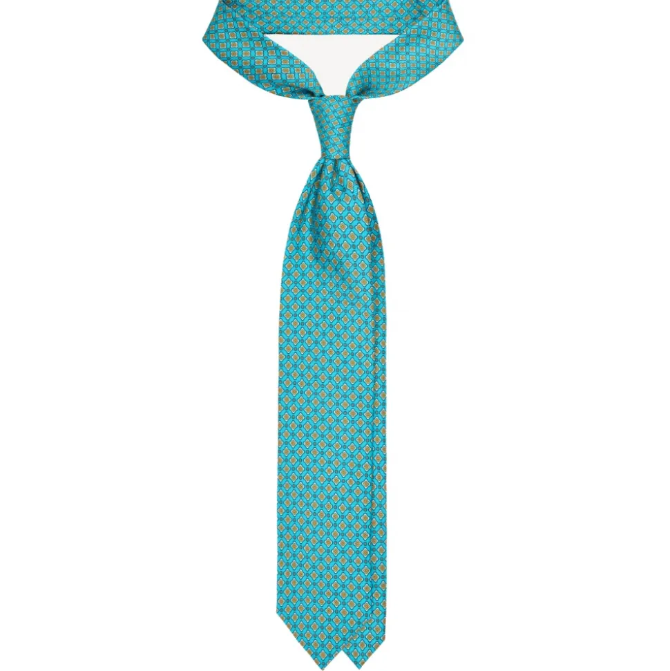Viola Milano - Floral Pattern Selftipped Silk Tie - Turquoise - Handmade in Italy - Luxury Exclusive Collection - Avvenice