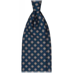 Viola Milano - Floral Pattern Selftipped Italian Silk Tie - Navy/Grey - Handmade in Italy - Luxury Exclusive Collection - Avvenice