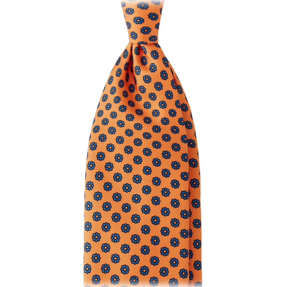 Viola Milano - Floral Pattern Selftipped Silk Tie - Orange - Handmade in Italy - Luxury Exclusive Collection - Avvenice