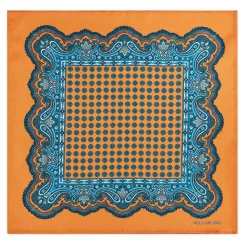 Viola Milano - Floral Pattern Printed Solid Silk Pocket Square - Orange - Handmade in Italy - Luxury Exclusive Collection - Avvenice