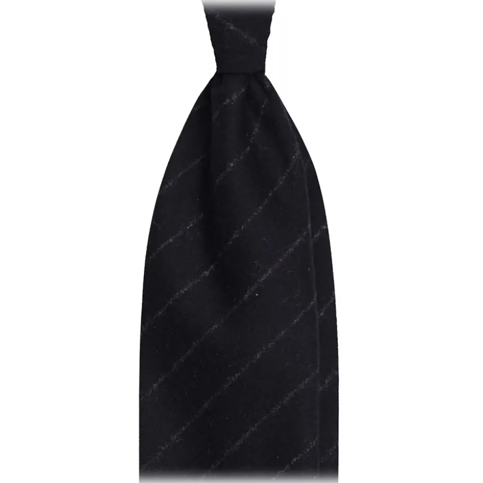 Viola Milano - Fox Brothers Vintage Chalk Stripe Flannel Tie - Navy - Handmade in Italy - Luxury Exclusive Collection - Avvenice