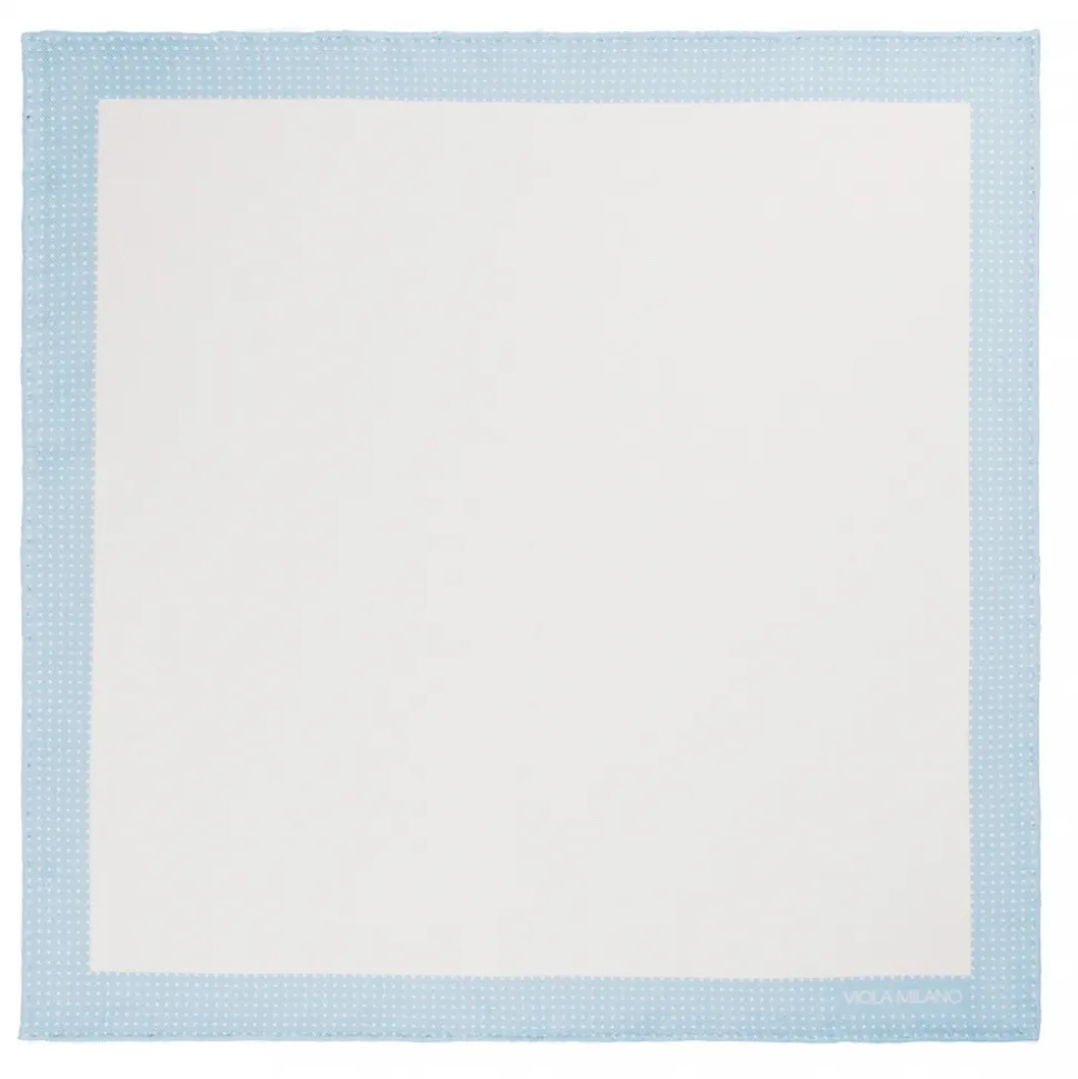 Viola Milano - Frame Polka Dot Silk Pocket Square - Light Blue - Handmade in Italy - Luxury Exclusive Collection - Avvenice