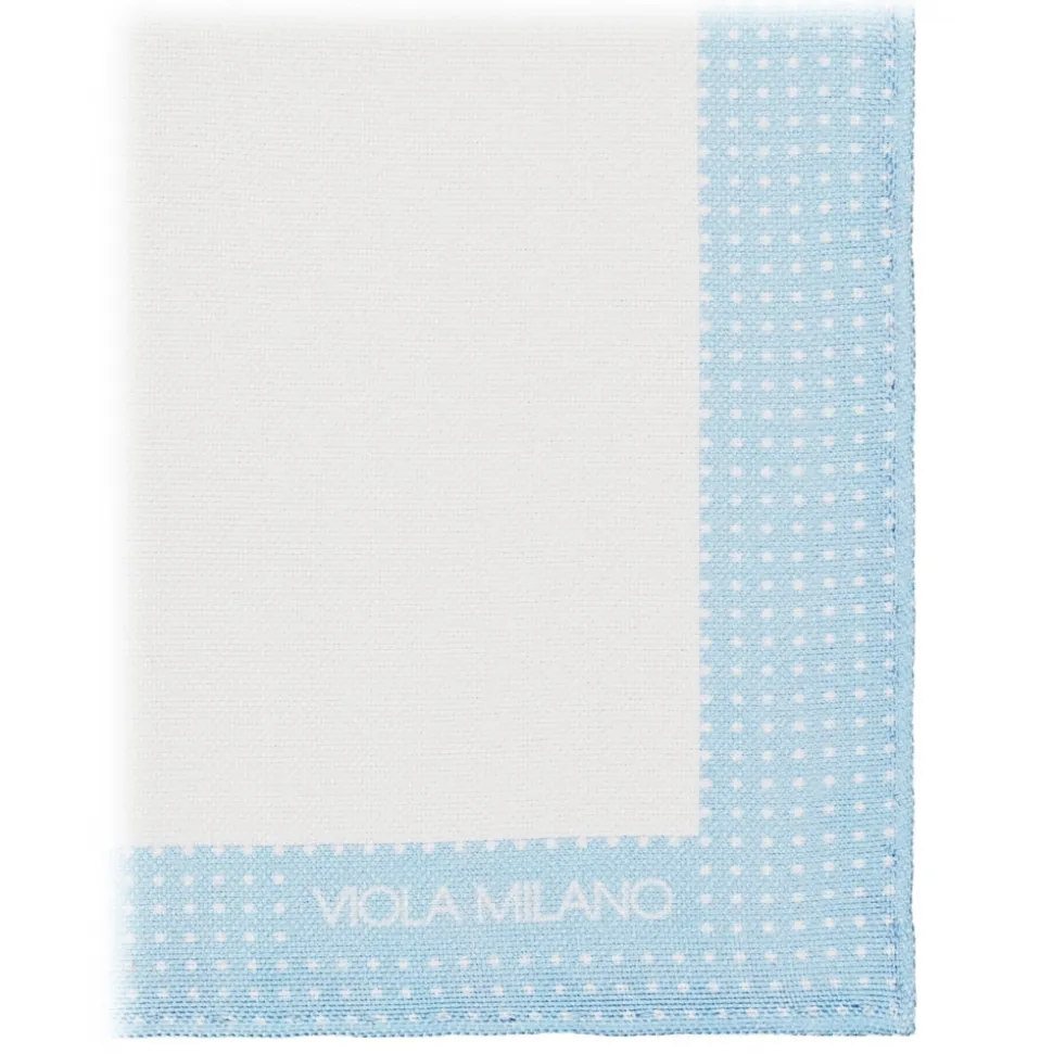 Viola Milano - Frame Polka Dot Silk Pocket Square - Light Blue - Handmade in Italy - Luxury Exclusive Collection - Avvenice