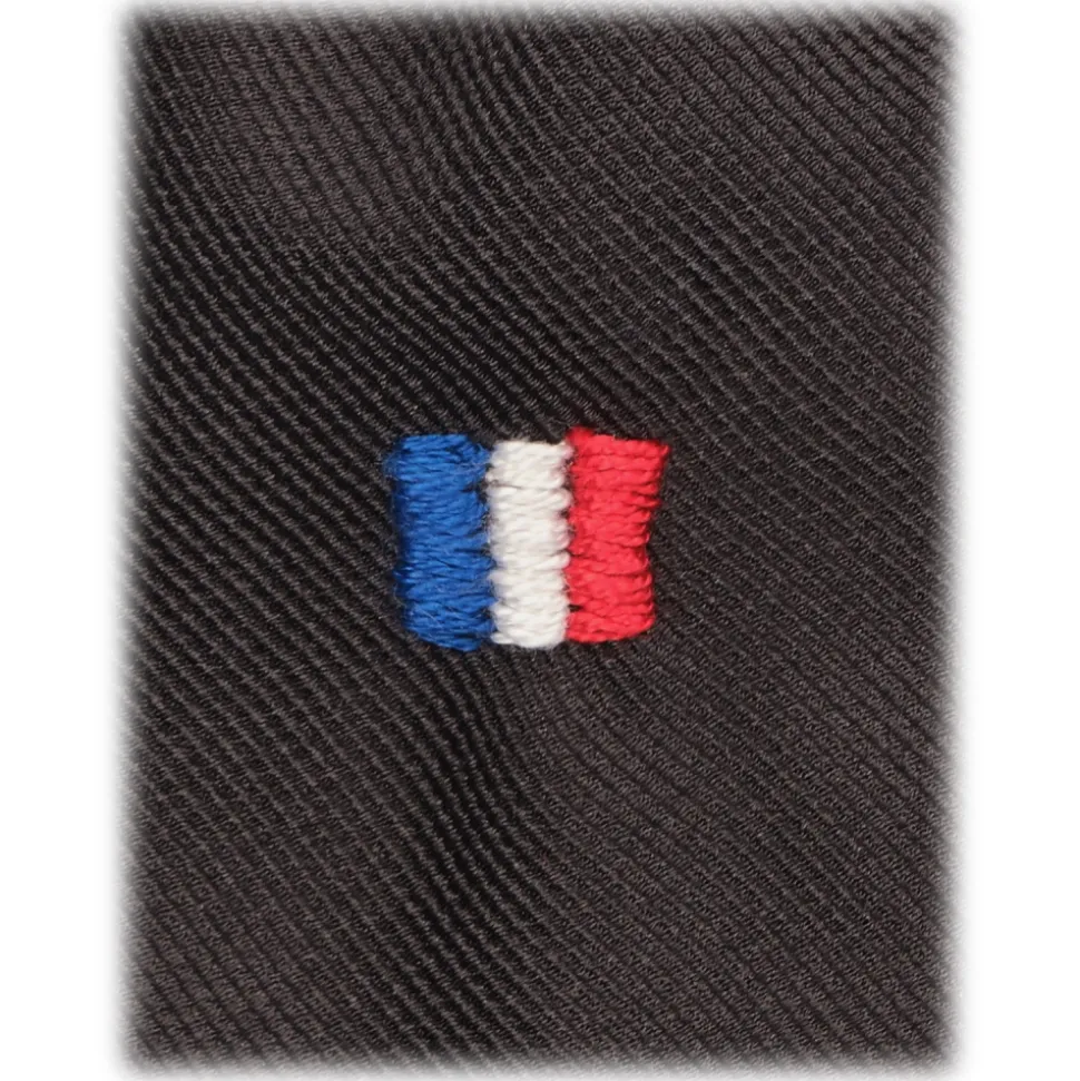 Viola Milano - French Flag Handrolled Woven Silk Jacquard Tie - Navy - Handmade in Italy - Luxury Exclusive Collection - Avvenice