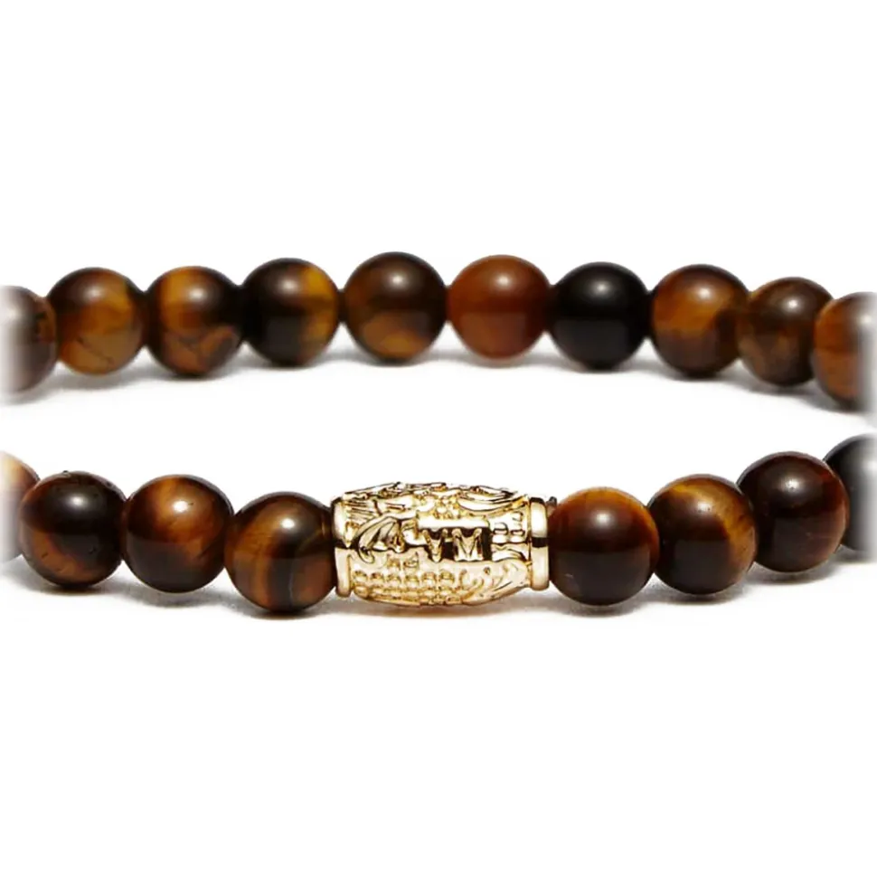 Viola Milano - Gemstone 6 mm Bracelet - Gold Tube - Tiger Eye - Handmade in Italy - Luxury Exclusive Collection - Avvenice