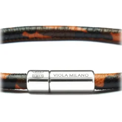 Viola Milano - Genuine Italian Leather Bracelet - Orange Camo - Handmade in Italy - Luxury Exclusive Collection - Avvenice