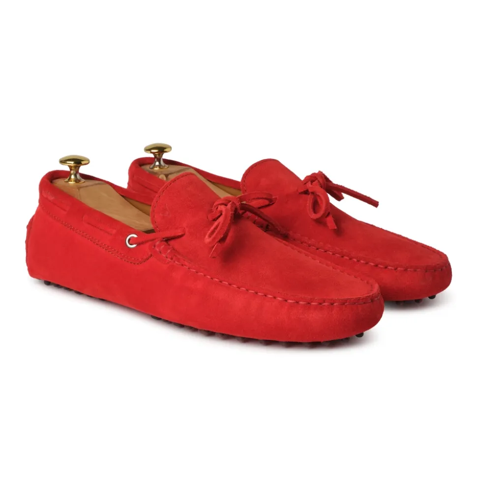 Viola Milano - Gommino Suede Loafer - Red - Handmade in Italy - Luxury Exclusive Collection - Avvenice