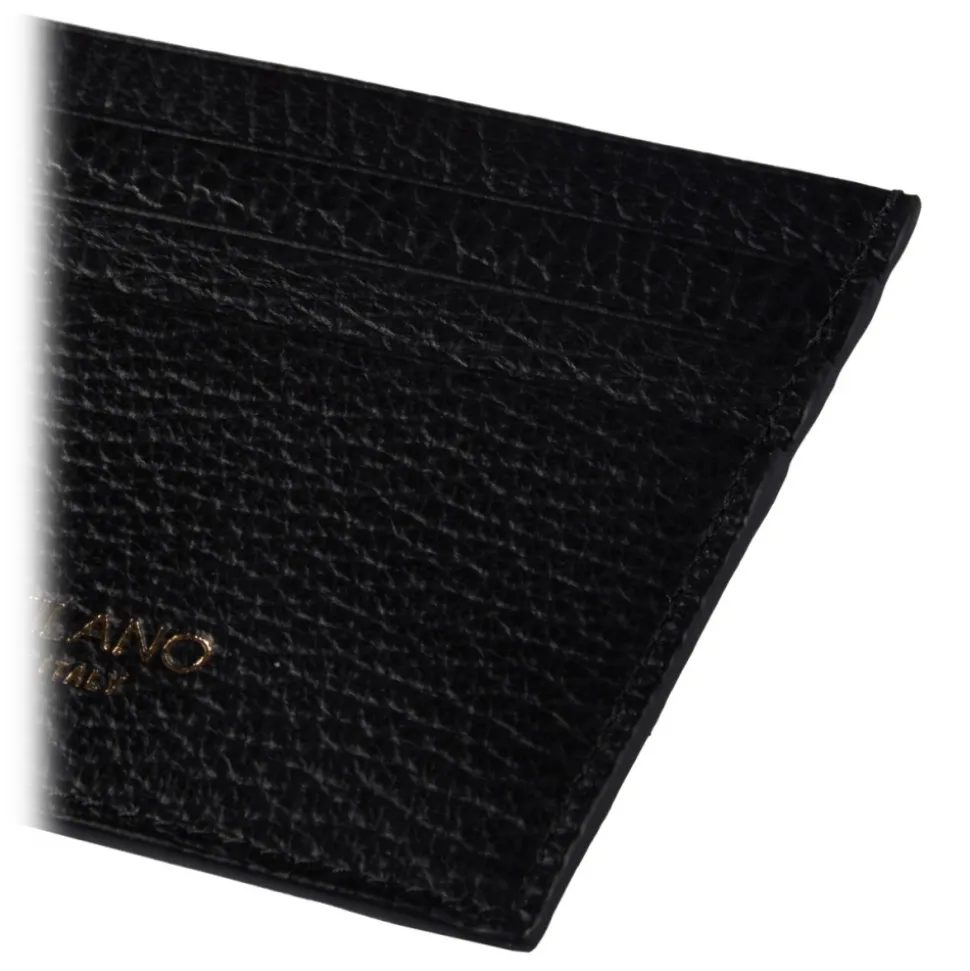 Viola Milano - Grain Leather Credit Card Holder - Black - Handmade in Italy - Luxury Exclusive Collection - Avvenice