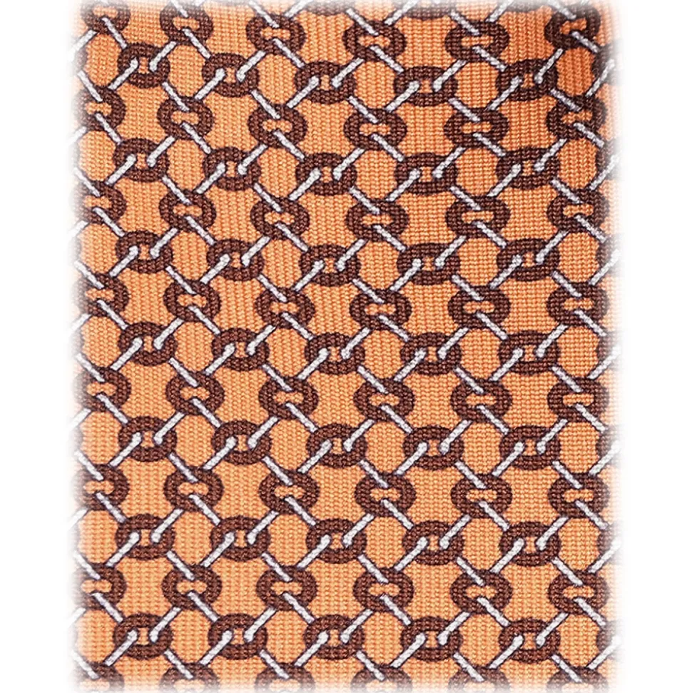 Viola Milano - Infiniti Chain Selftipped Italian Silk Tie - Orange - Handmade in Italy - Luxury Exclusive Collection - Avvenice