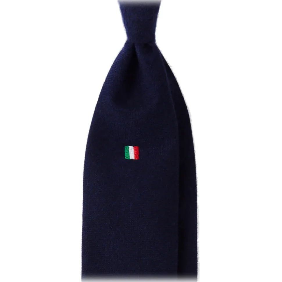 Viola Milano - Italian Flag Handrolled Cashmere Tie - Navy - Handmade in Italy - Luxury Exclusive Collection - Avvenice