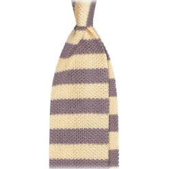 Viola Milano - Knitted Classic Stripe Silk Tie - Sun/Grey - Handmade in Italy - Luxury Exclusive Collection - Avvenice