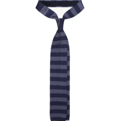 Viola Milano - Knitted Classic Stripe Silk Tie - Sea/Navy - Handmade in Italy - Luxury Exclusive Collection - Avvenice