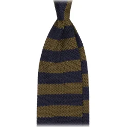 Viola Milano - Knitted Classic Stripe Silk Tie - Olive/Sand - Handmade in Italy - Luxury Exclusive Collection - Avvenice