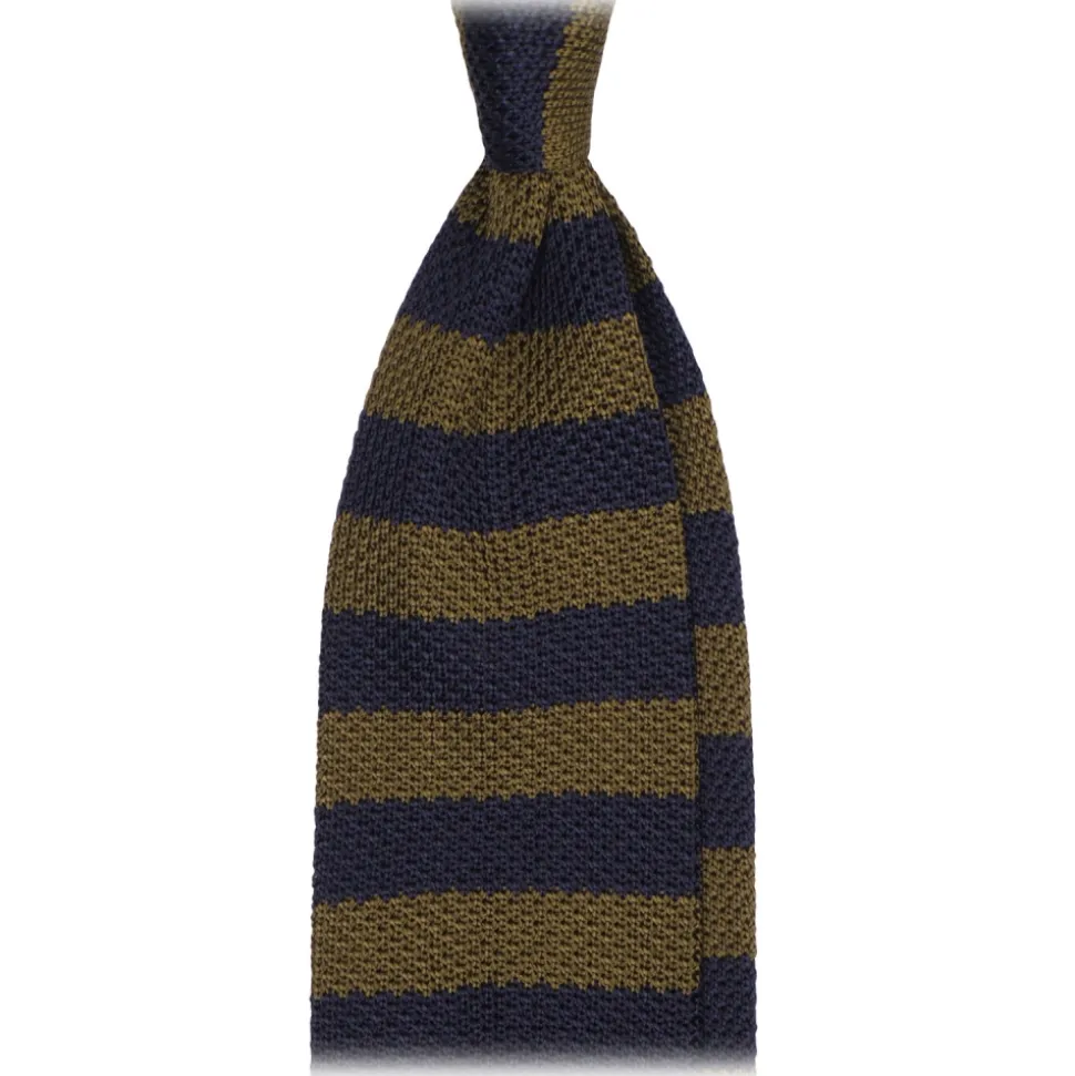 Viola Milano - Knitted Classic Stripe Silk Tie - Olive/Sand - Handmade in Italy - Luxury Exclusive Collection - Avvenice