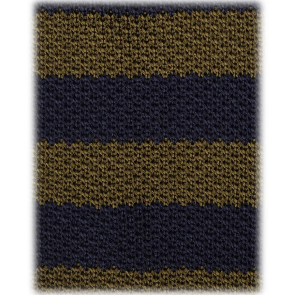 Viola Milano - Knitted Classic Stripe Silk Tie - Olive/Sand - Handmade in Italy - Luxury Exclusive Collection - Avvenice