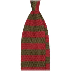 Viola Milano - Knitted Classic Stripe Silk Tie - Olive/Red - Handmade in Italy - Luxury Exclusive Collection - Avvenice