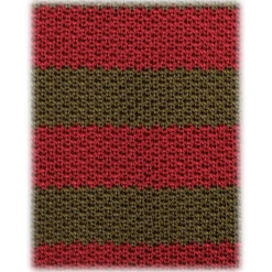 Viola Milano - Knitted Classic Stripe Silk Tie - Olive/Red - Handmade in Italy - Luxury Exclusive Collection - Avvenice