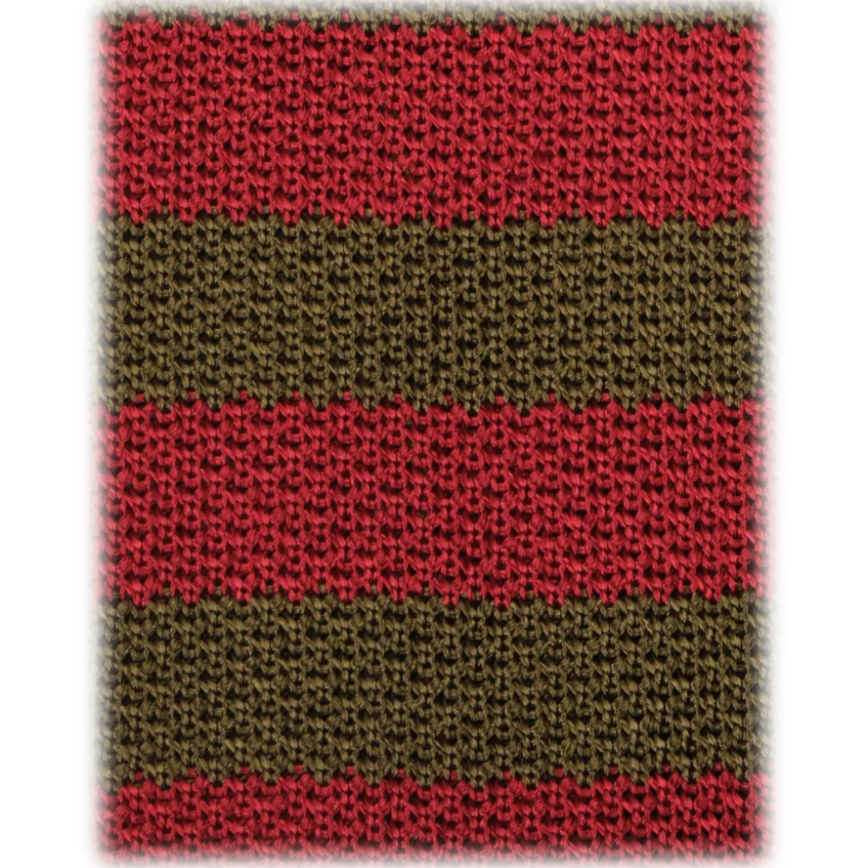 Viola Milano - Knitted Classic Stripe Silk Tie - Olive/Red - Handmade in Italy - Luxury Exclusive Collection - Avvenice