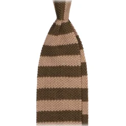 Viola Milano - Knitted Classic Stripe Silk Tie - Olive/Sand - Handmade in Italy - Luxury Exclusive Collection - Avvenice