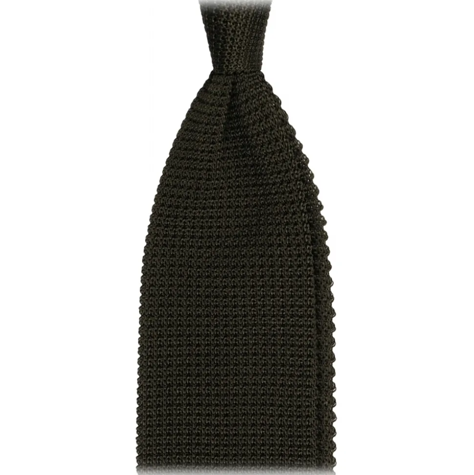 Viola Milano - Knitted Limited Label V-End Silk Tie - Army Green - Handmade in Italy - Luxury Exclusive Collection - Avvenice
