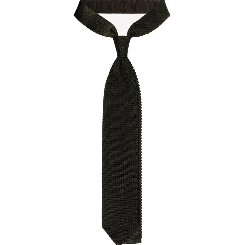 Viola Milano - Knitted Limited Label V-End Silk Tie - Army Green - Handmade in Italy - Luxury Exclusive Collection - Avvenice