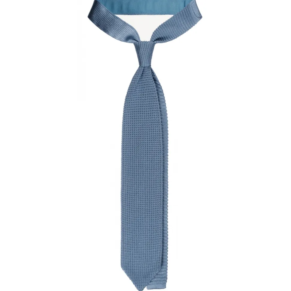 Viola Milano - Knitted Limited Label V-End Silk Tie - Ice Blue - Handmade in Italy - Luxury Exclusive Collection - Avvenice