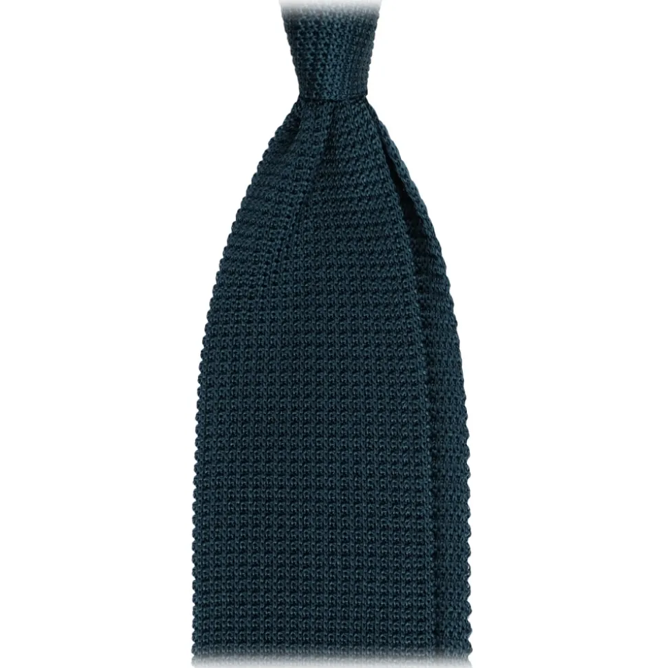 Viola Milano - Knitted Limited Label V-End Silk Tie - Cobalt Green - Handmade in Italy - Luxury Exclusive Collection - Avvenice