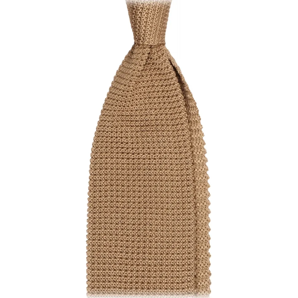 Viola Milano - Knitted Limited Label V-End Silk Tie - Mustard - Handmade in Italy - Luxury Exclusive Collection - Avvenice