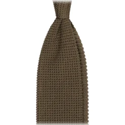 Viola Milano - Knitted Limited Label V-End Silk Tie - Olive - Handmade in Italy - Luxury Exclusive Collection - Avvenice