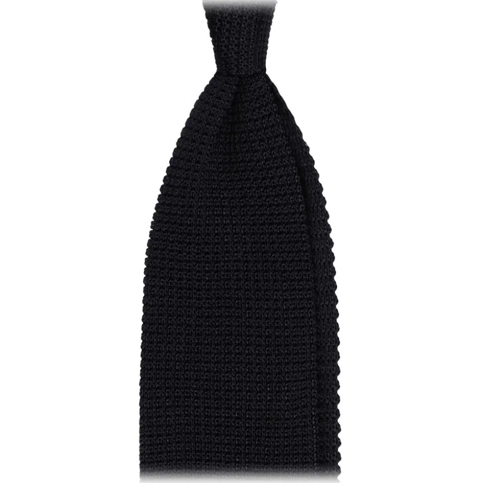 Viola Milano - Knitted Limited Label V-End Silk Tie - Navy - Handmade in Italy - Luxury Exclusive Collection - Avvenice