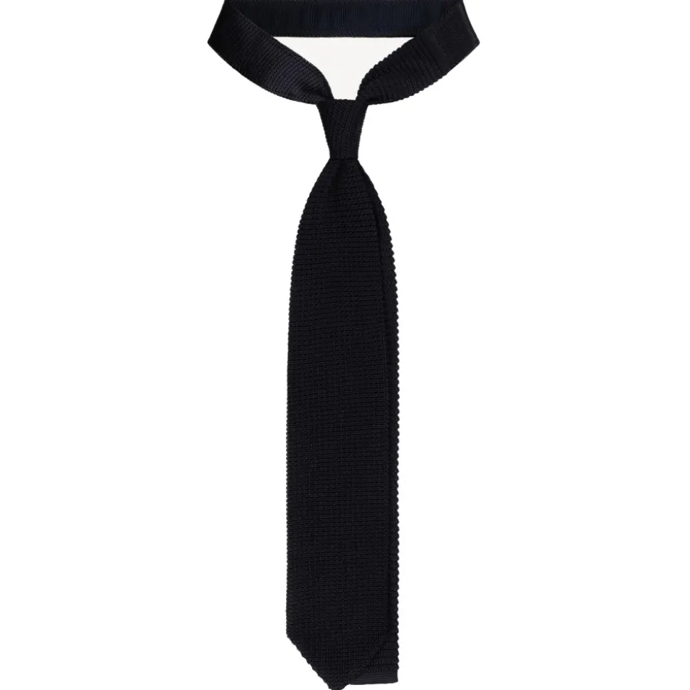 Viola Milano - Knitted Limited Label V-End Silk Tie - Navy - Handmade in Italy - Luxury Exclusive Collection - Avvenice