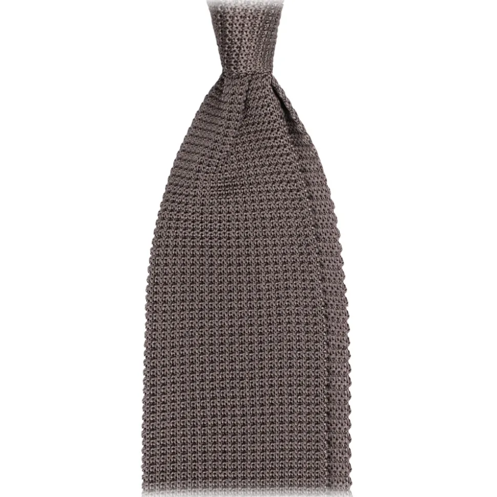 Viola Milano - Knitted Limited Label V-End Silk Tie - Grey - Handmade in Italy - Luxury Exclusive Collection - Avvenice