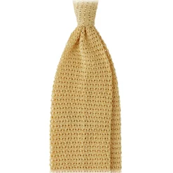 Viola Milano - Knitted Solid V-End Silk Tie - Sunshine - Handmade in Italy - Luxury Exclusive Collection - Avvenice