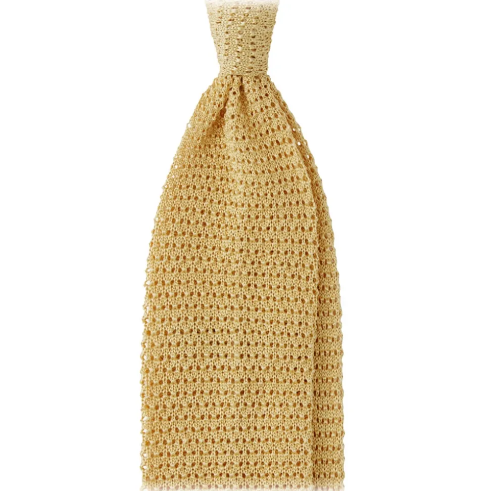 Viola Milano - Knitted Solid V-End Silk Tie - Sunshine - Handmade in Italy - Luxury Exclusive Collection - Avvenice