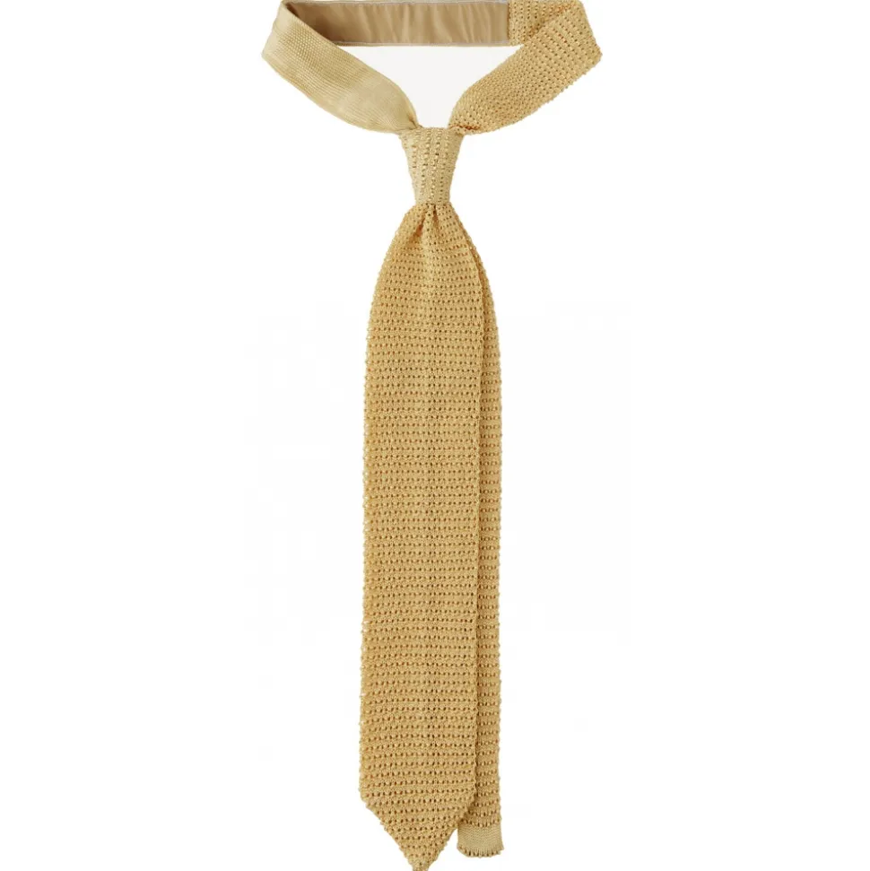 Viola Milano - Knitted Solid V-End Silk Tie - Sunshine - Handmade in Italy - Luxury Exclusive Collection - Avvenice