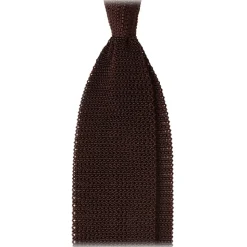 Viola Milano - Knitted Solid V-End Silk Tie - Brown - Handmade in Italy - Luxury Exclusive Collection - Avvenice