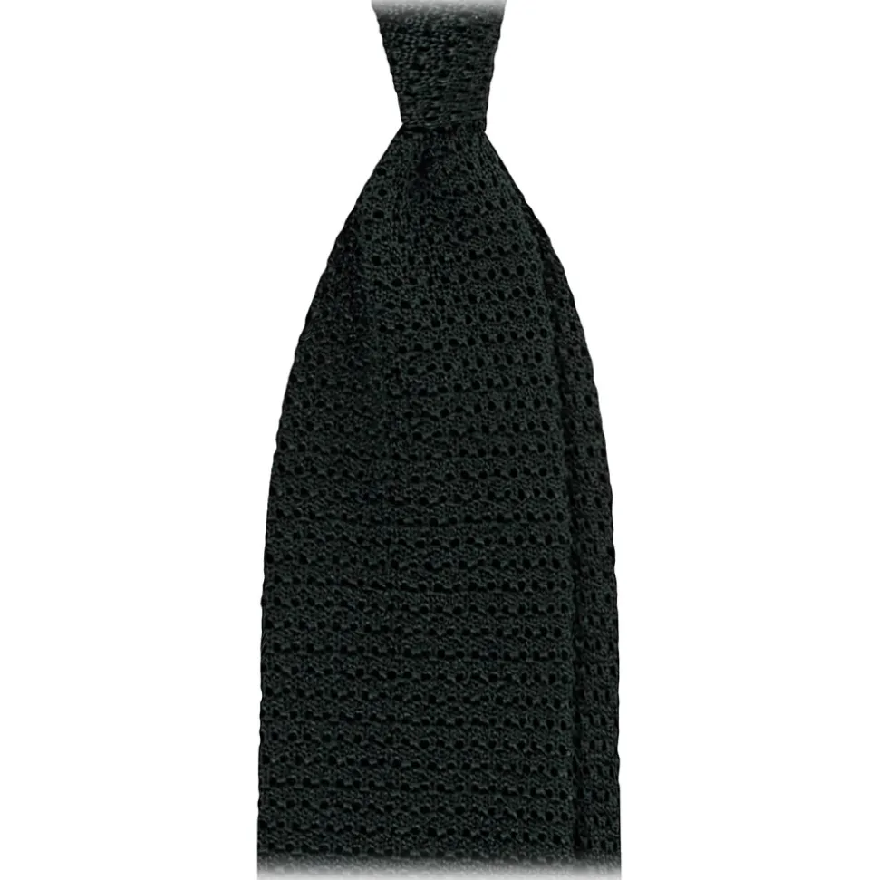 Viola Milano - Knitted Solid V-End Silk Tie - Forest - Handmade in Italy - Luxury Exclusive Collection - Avvenice