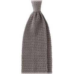 Viola Milano - Knitted Solid V-End Silk Tie - Light Grey - Handmade in Italy - Luxury Exclusive Collection - Avvenice