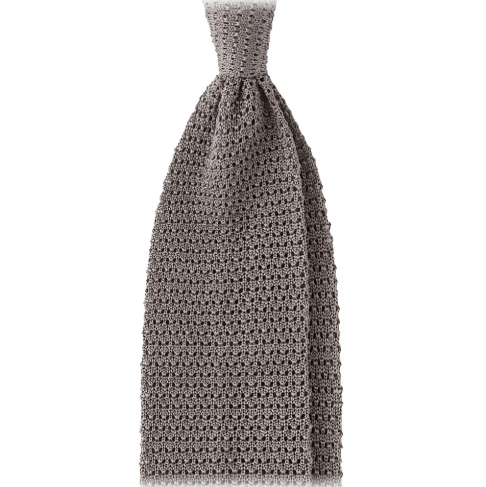 Viola Milano - Knitted Solid V-End Silk Tie - Light Grey - Handmade in Italy - Luxury Exclusive Collection - Avvenice