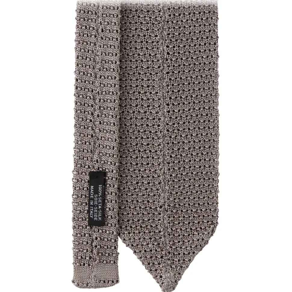 Viola Milano - Knitted Solid V-End Silk Tie - Light Grey - Handmade in Italy - Luxury Exclusive Collection - Avvenice