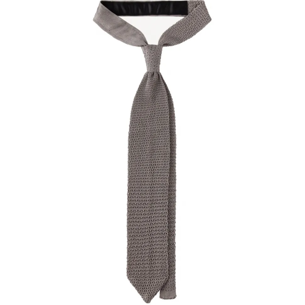 Viola Milano - Knitted Solid V-End Silk Tie - Light Grey - Handmade in Italy - Luxury Exclusive Collection - Avvenice